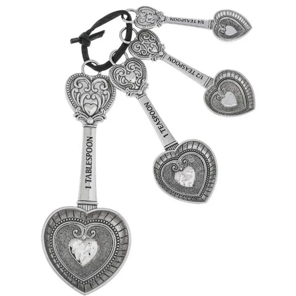 Vintage Ganz Angels Hearts & Stars 4 Piece Zinc Alloy Metal Measuring Spoon‎ Set